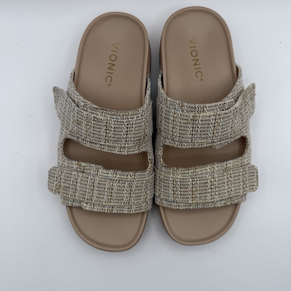 VIONIC Riviera Platform Womens Slides Sz 7.5 Wide Metallic Tweed Comfort Sandals - Picture 3 of 8